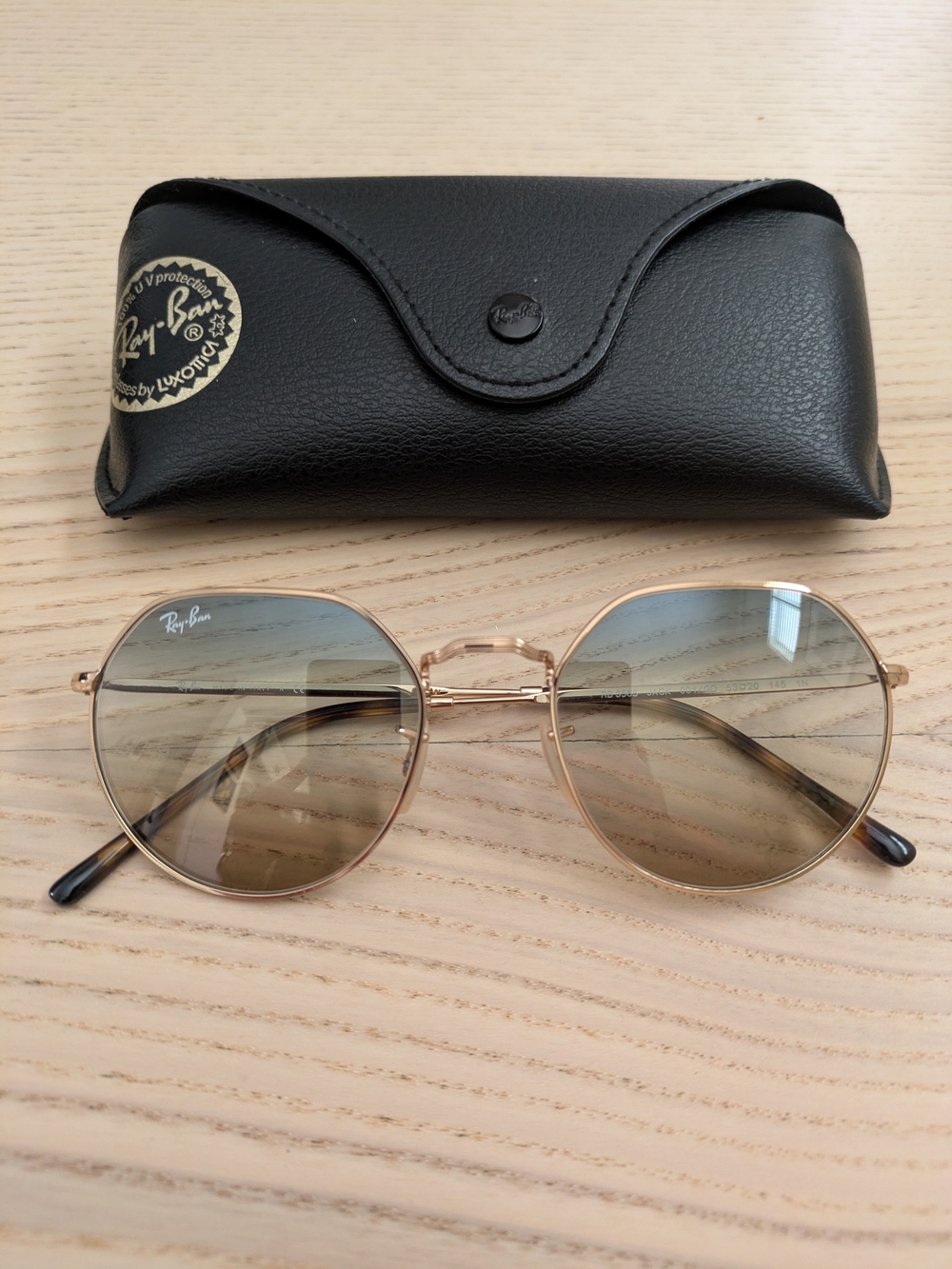 Ray-Ban Jack Sunglasses with Gold Hexagon Shape And Brown Gradient Lenses